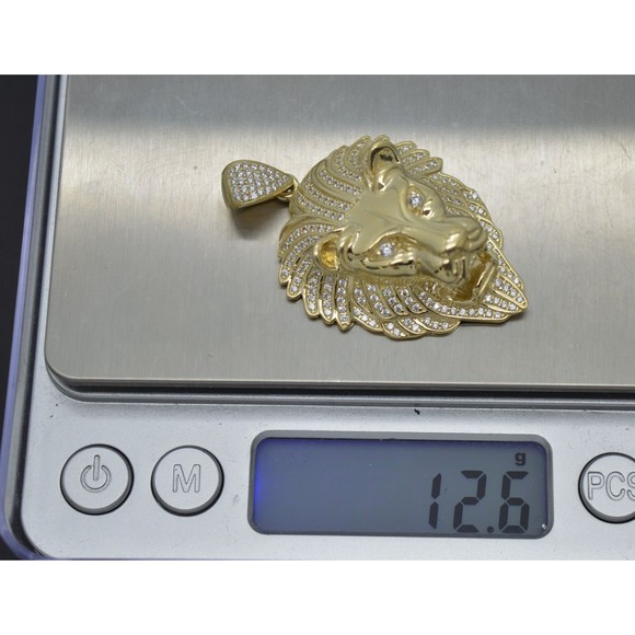 Real 10K Yellow Solid Gold Lion Head Pendant Mens Charm Pendant 12.6 gr - Picture 4 of 7